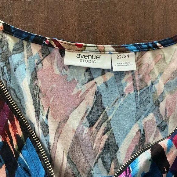 Women's 3/4 Sleeve Colorful Dress Zipper Front Open Flared Sleeves Artsy 22/24 - Picture 9 of 10